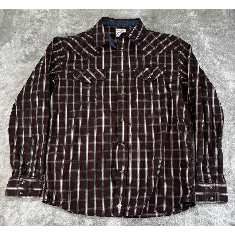 Moonshine Spirit Western‎ Shirt Mens S Flip cuff Plaid Pearl Snap Brad Paisley